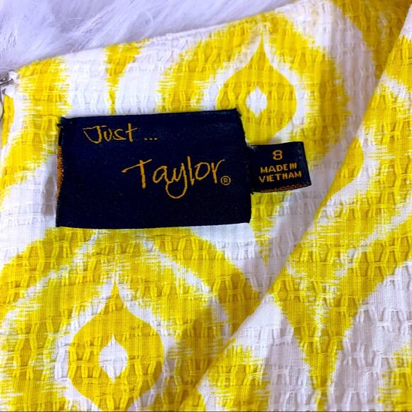 Just Taylor Yellow & White Fit & Flare Ogee Dress Size 8 P0309 - Picture 4 of 7